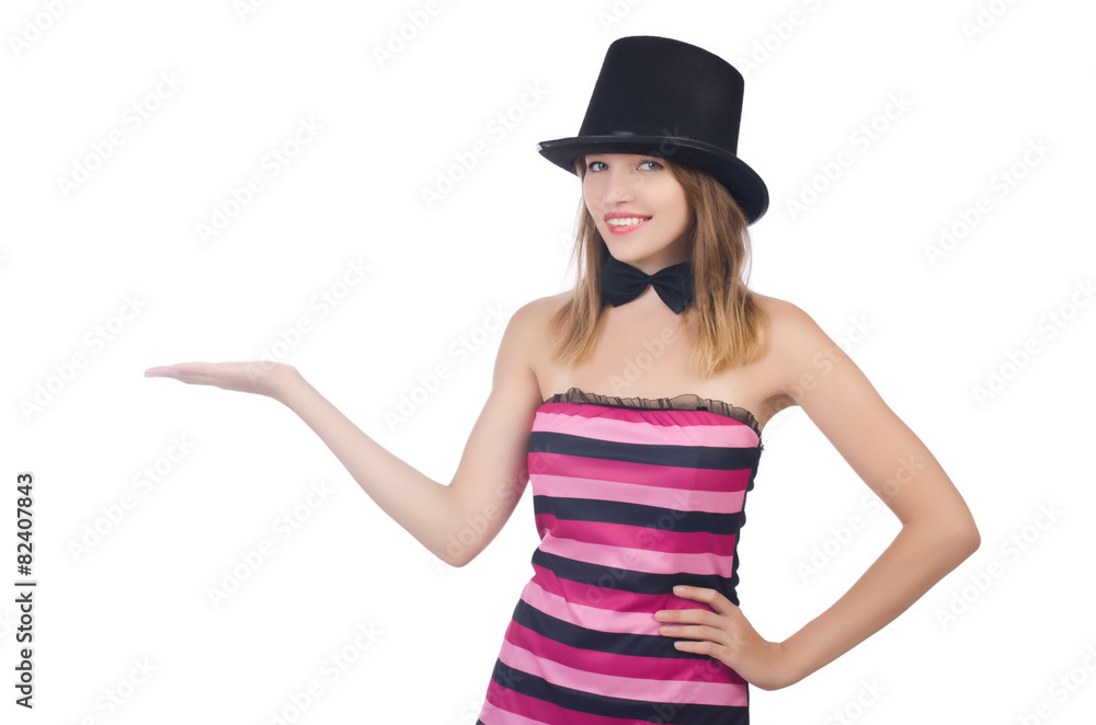 A young woman with hat isolated on white A young woman with hat isolated on white