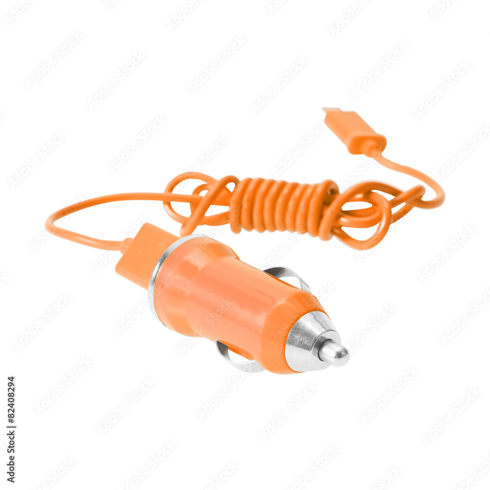 Mobile charger for car isolated on white. Mobile charger for car isolated on white.
