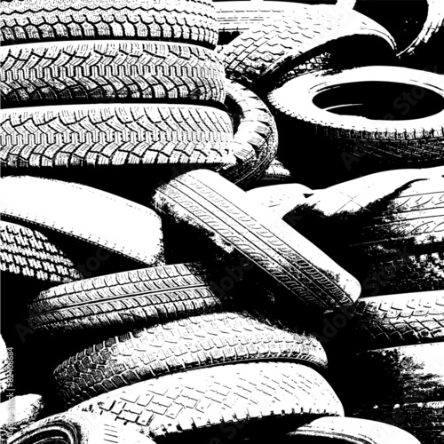 Grunge background with black tire track. Vector illustration.