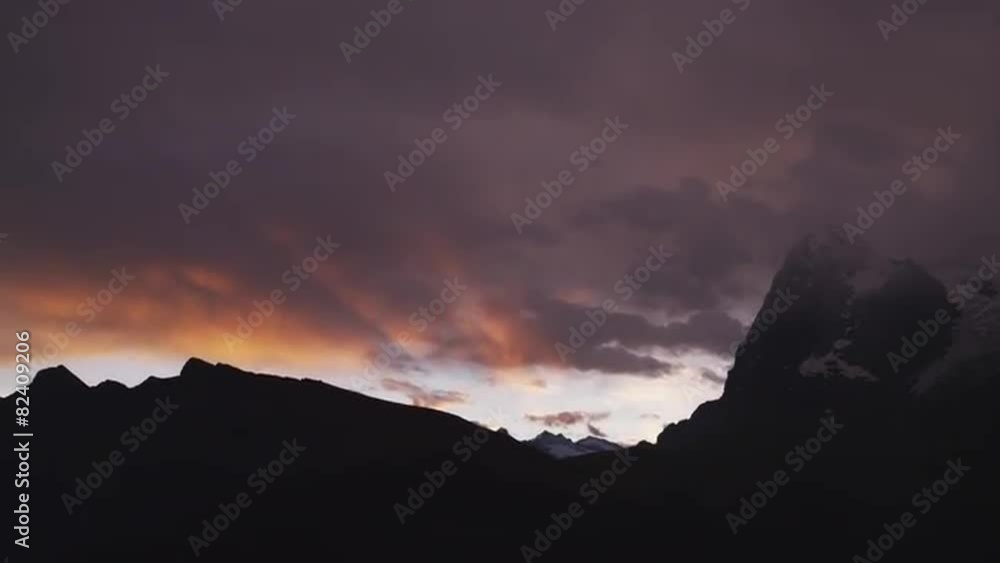 WS TU Dramatic sky at sunset above Alps / Murren, Switzerland WS TU Dramatic sky at sunset above Alps / Murren, Switzerland