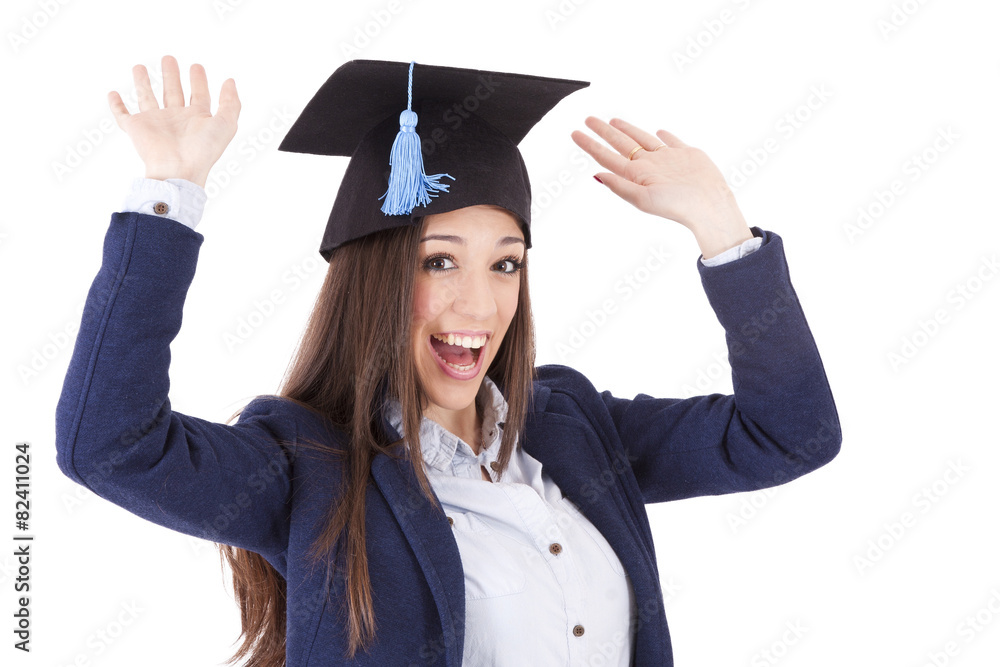 cap and woman with victory gesture isolated cap and woman with victory gesture isolated