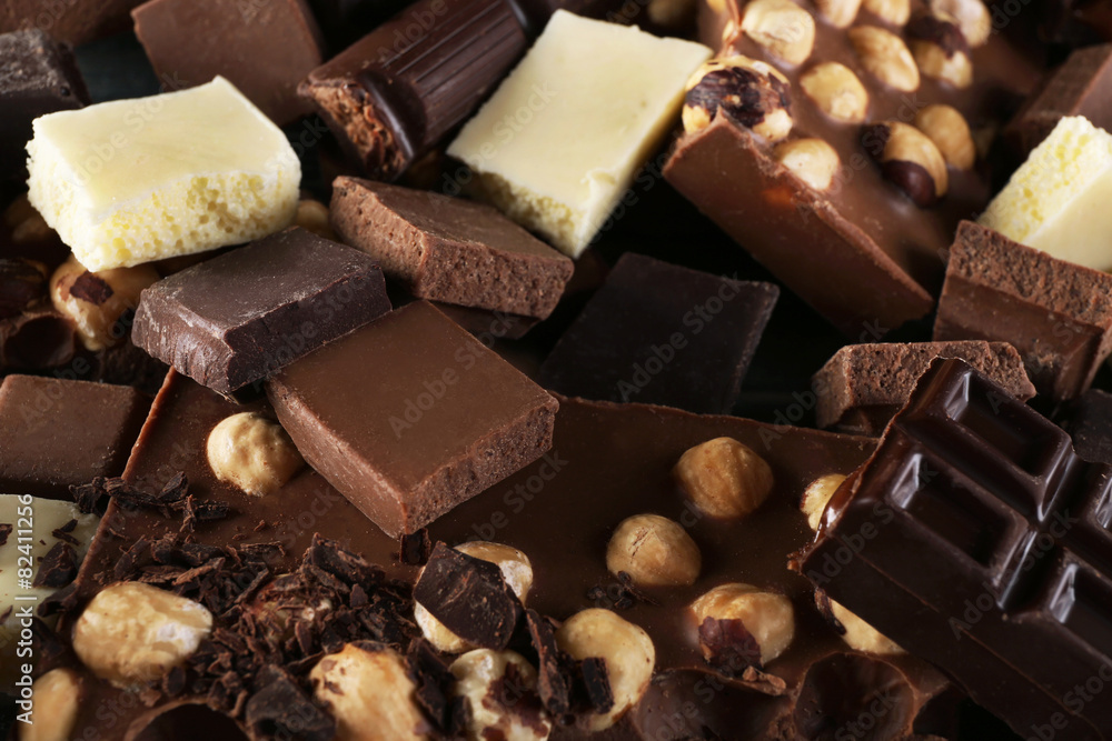 Set of chocolate with hazelnut, closeup Set of chocolate with hazelnut, closeup