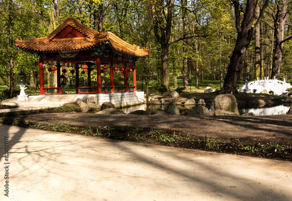 Warsaw.Chinese garden in Lazienki Royal Park