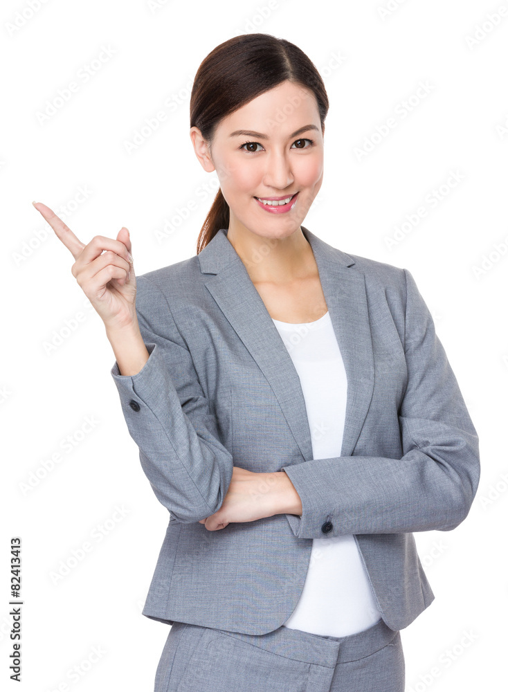 Businesswoman with finger point up Businesswoman with finger point up