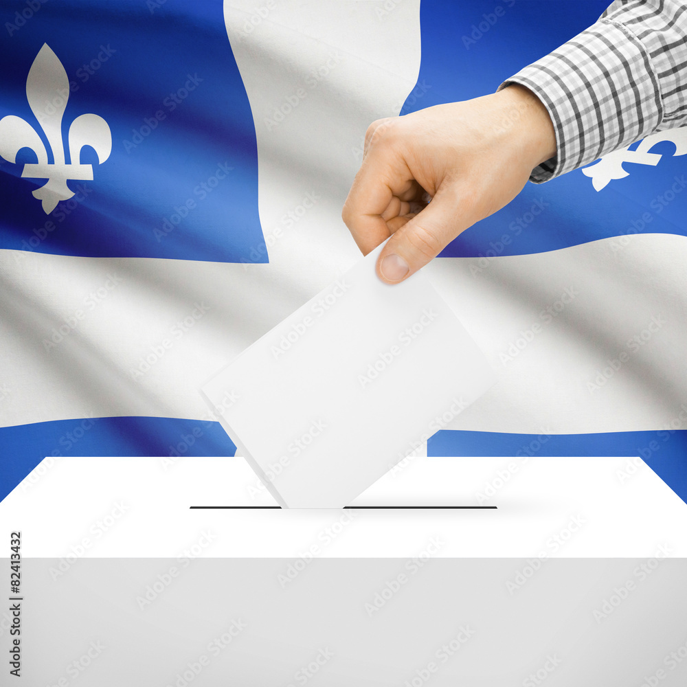 Ballot box with Canadian province flag on background - Quebec