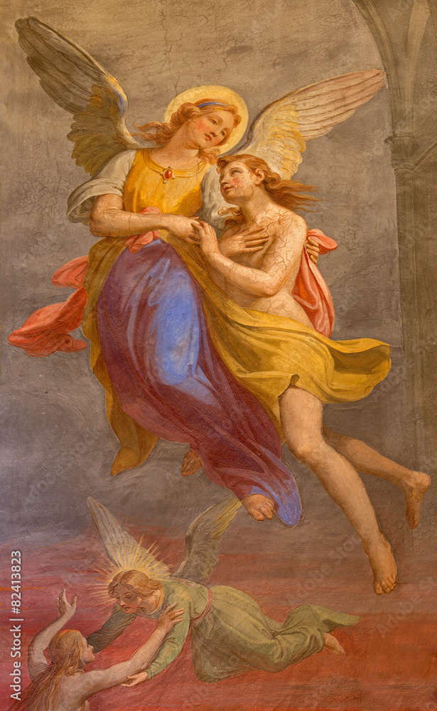 Rome - angel and the soul fresco in Basilica di Sant Agostino