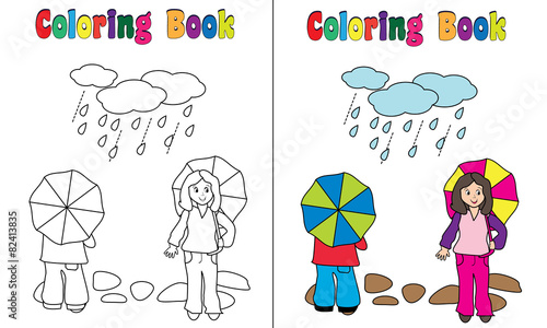 Coloring Book Kids Rain