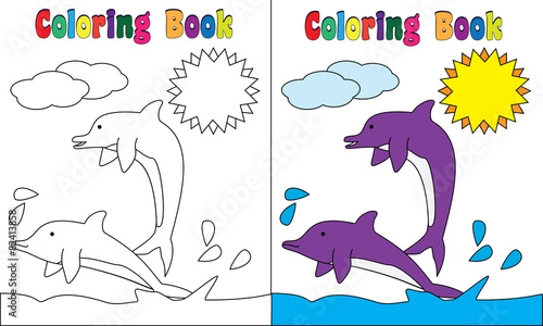 Coloring Book Dolphins at sea