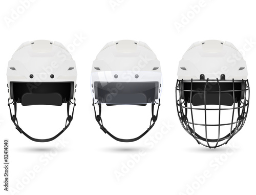 White hockey helmet in three varieties
