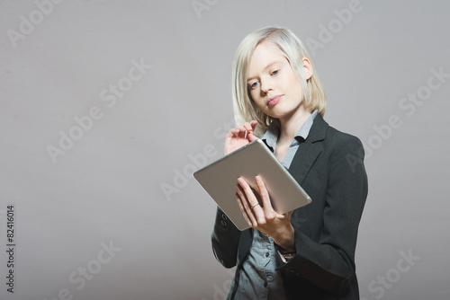 pretty woman with tablet