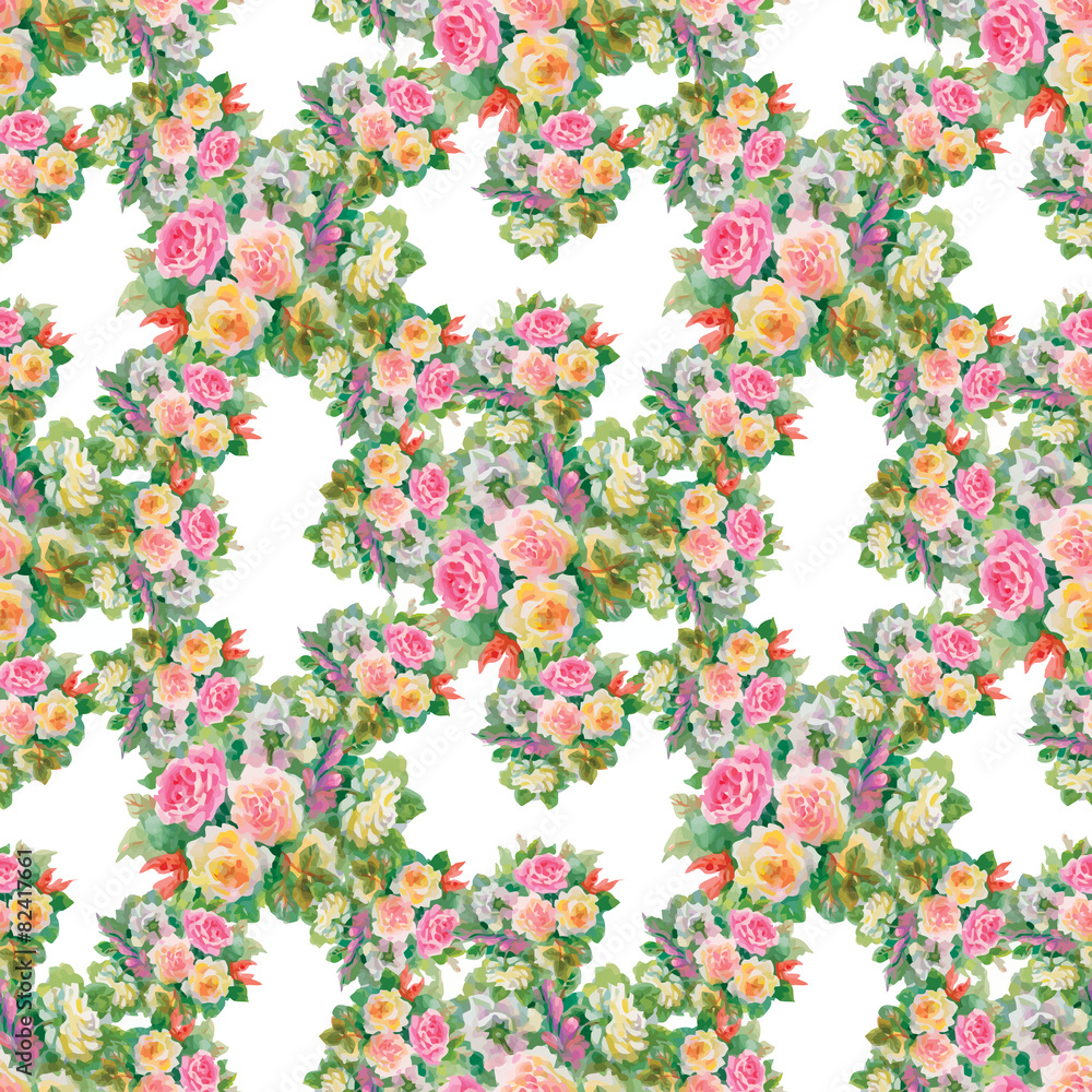 Fototapeta premium Seamless floral pattern with of red and orange roses