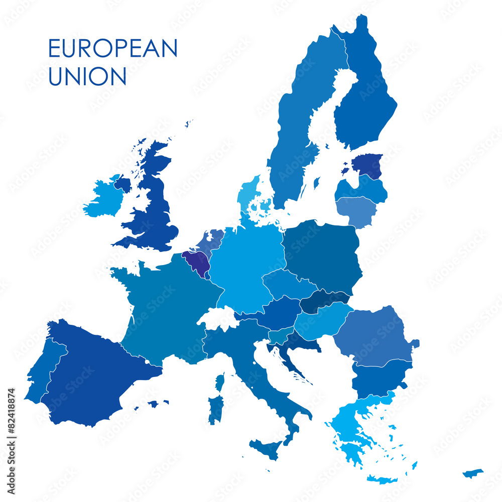 Naklejka premium niebieska mapa granic unii europejskiej