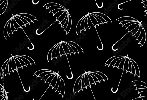 Beautiful vector black and white seamless pattern with umbrellas