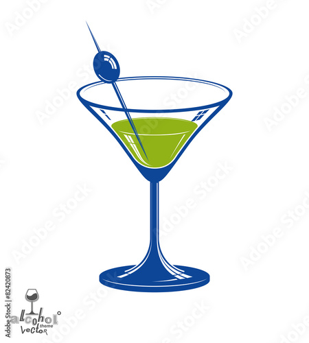 Realistic 3d martini glass with olive berry, beverage theme 