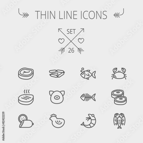 Food and drink thin line icon set