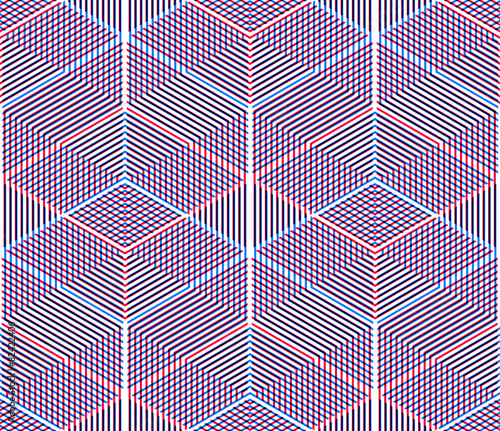 Graphic seamless abstract pattern, regular geometric colorful 3d