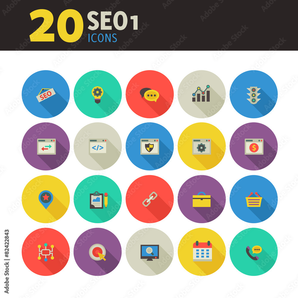 SEO 1 icons on colored round buttons SEO 1 icons on colored round buttons