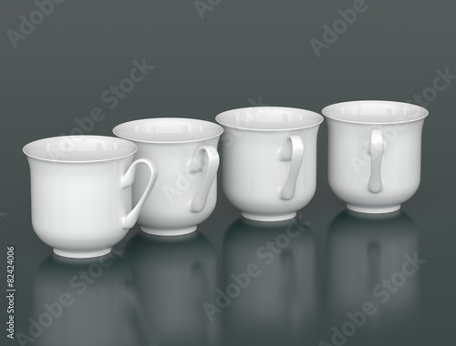 Four porcelain cups arranged by the arc