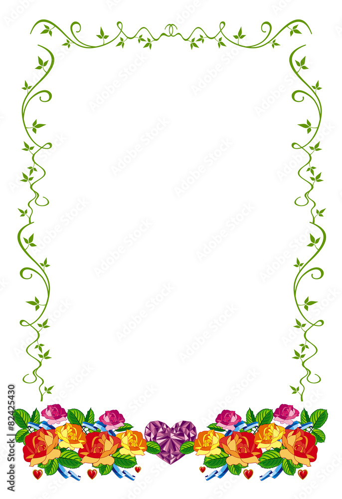 Frame with different colored roses