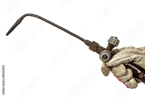 Tableau sur toile Welding torch in hand, isolated on white background