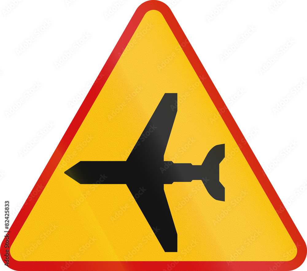Polish sign warning about air traffic over the road Polish sign warning about air traffic over the road