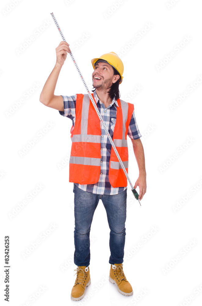 Construction worker with tape-line isolated on white Construction worker with tape-line isolated on white