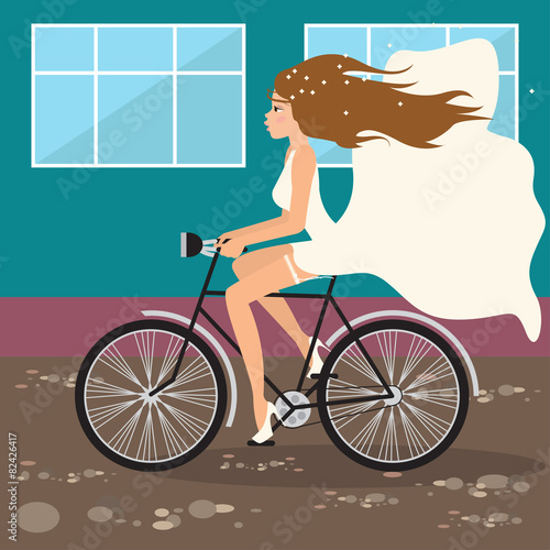Bright illustration with runaway bride