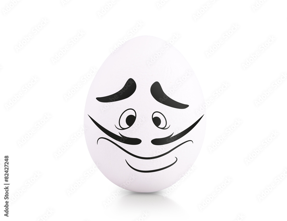 Fototapeta premium Concept white egg with emotions in clothes