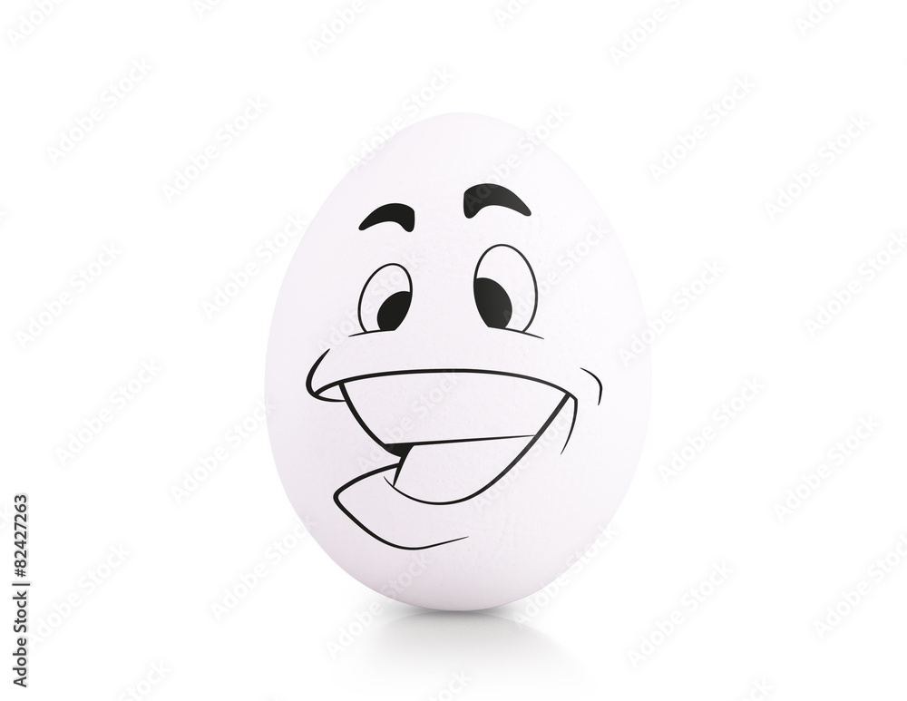 Concept white egg with emotions in clothes Concept white egg with emotions in clothes