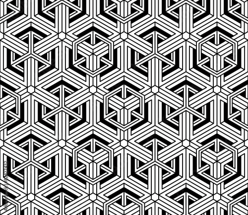 Contrast black and white symmetric seamless pattern with interwe