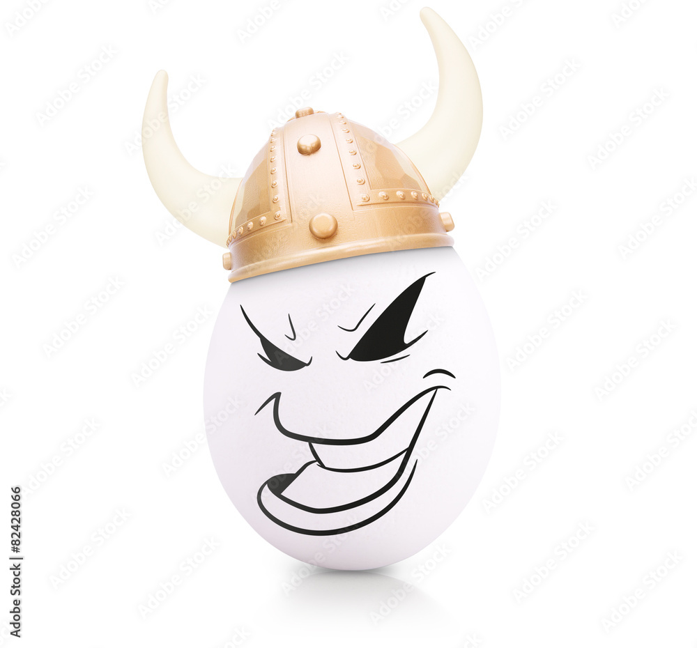 Concept white egg with emotions in clothes Concept white egg with emotions in clothes