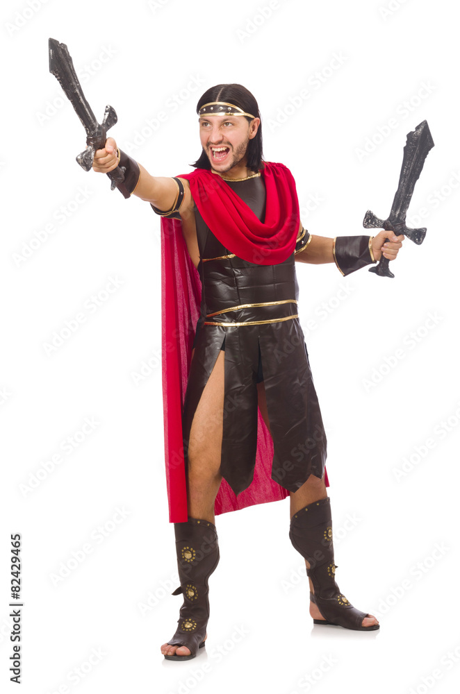 Gladiator posing with sword isolated on white Gladiator posing with sword isolated on white