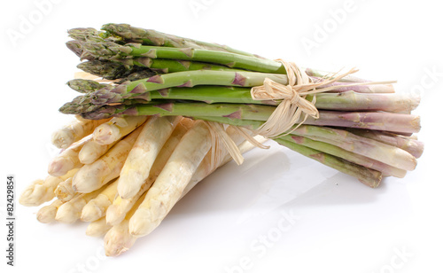 Bunch of fresh green and white asparagus