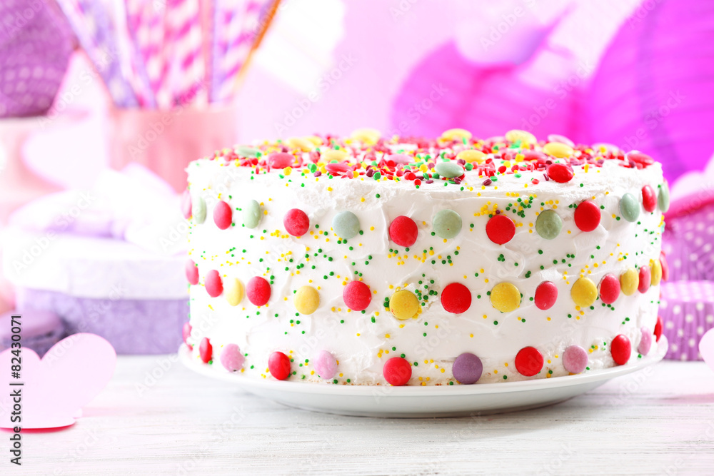 Birthday cake on colorful background Birthday cake on colorful background