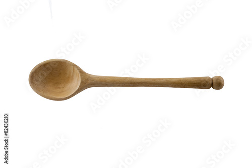 Wooden Spoon with long handle, isolated on white background.