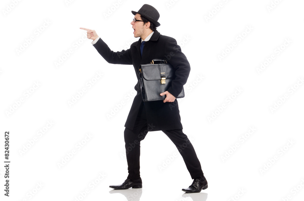 Young man holding suitcase isolated on white Young man holding suitcase isolated on white