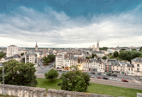 Caen, France. Aerial cityscape at dusk