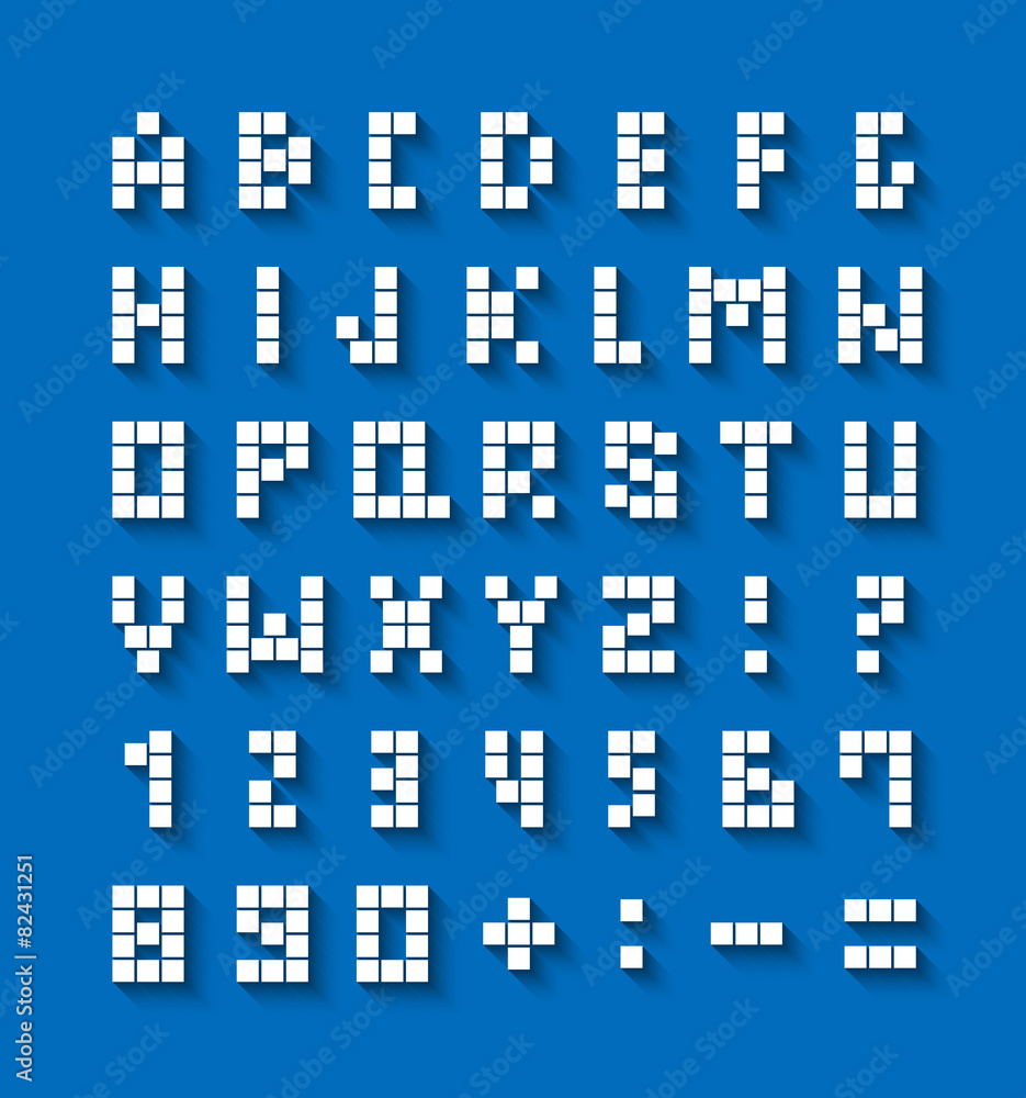 Flat pixel font with shadow effect. Flat pixel font with shadow effect.