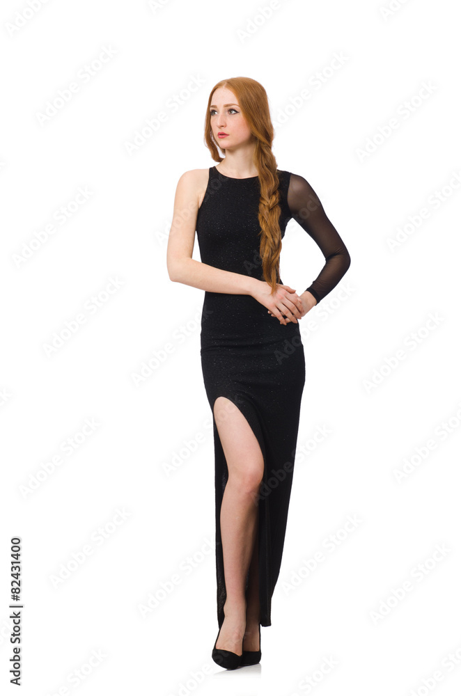 Young lady in elegant black dress isolated on white Young lady in elegant black dress isolated on white