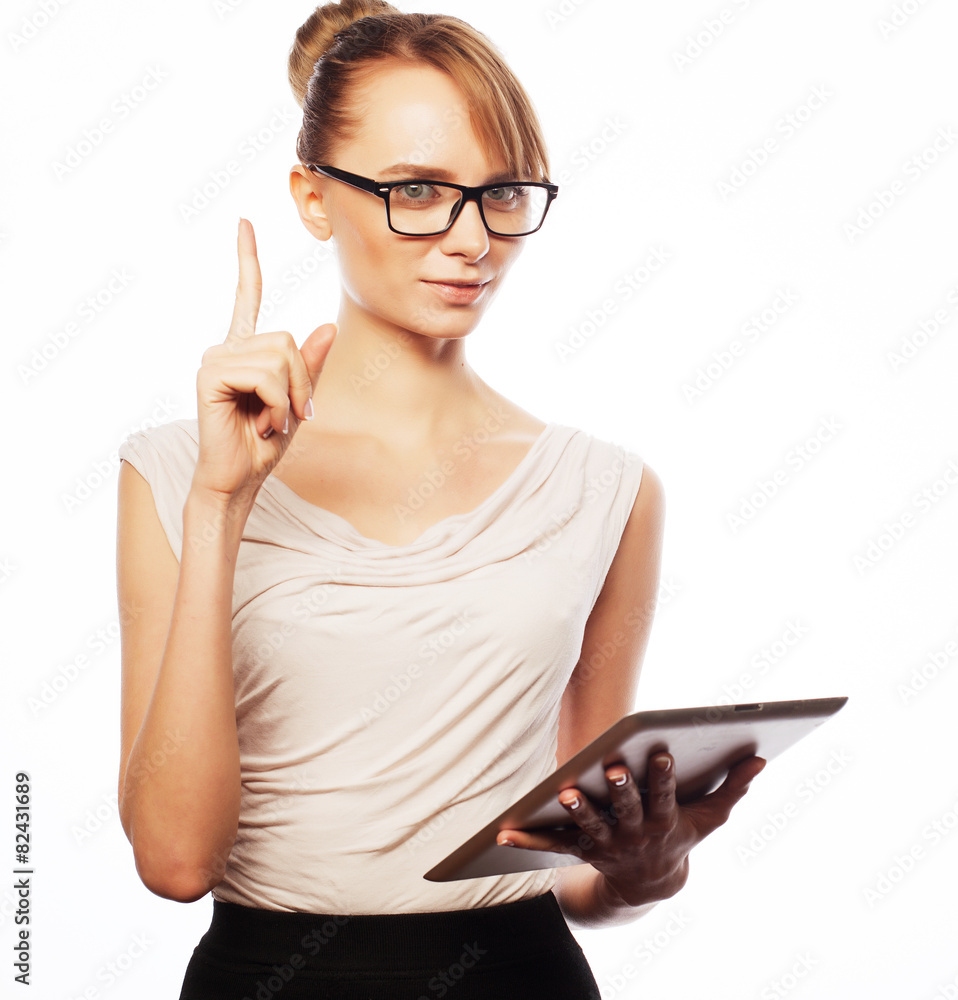 young business woman working on tablet young business woman working on tablet