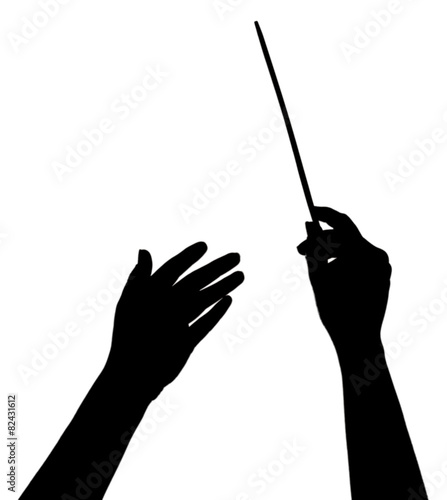 Music conductor hands with stick isolated on white photo