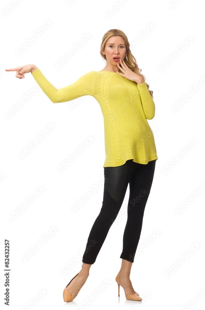 Pretty young woman in yellow blouse isolated on white Pretty young woman in yellow blouse isolated on white