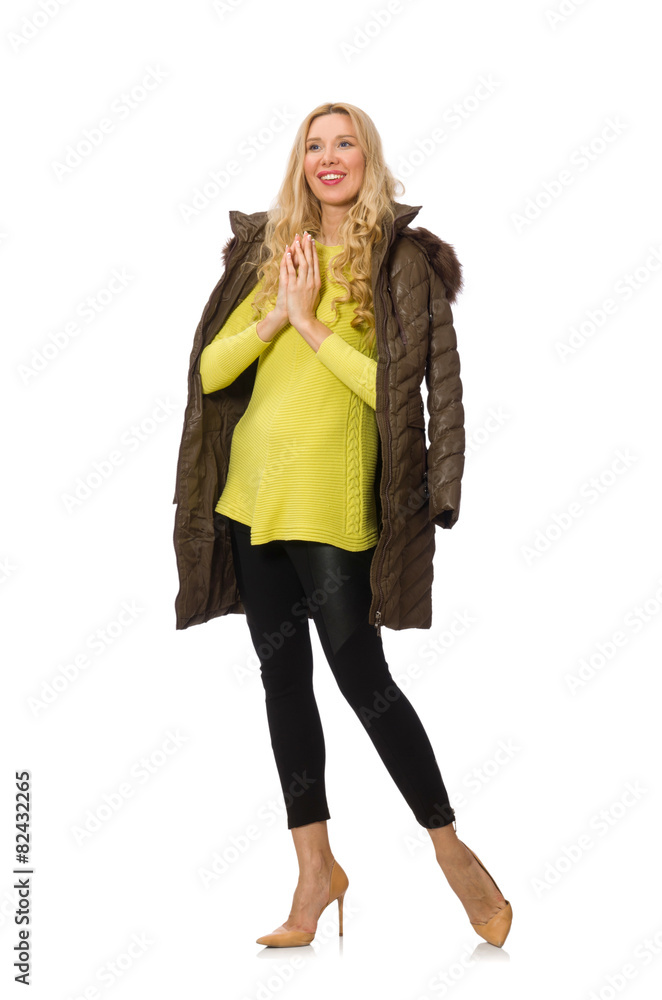 Pretty woman in winter clothing isolated on white Pretty woman in winter clothing isolated on white