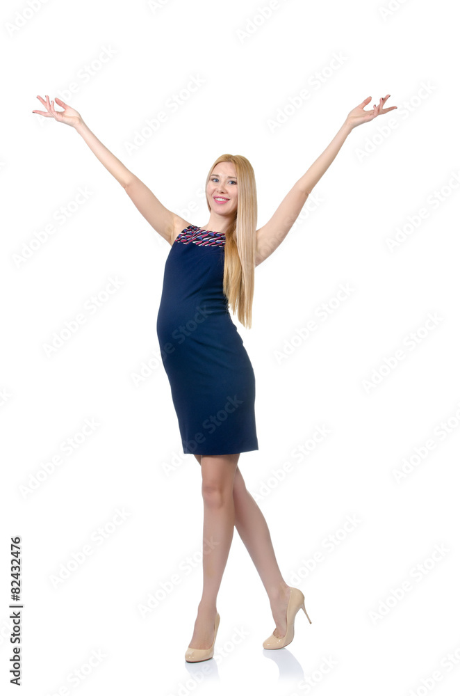 Beautiful pregnant woman in blue dress isolated on white Beautiful pregnant woman in blue dress isolated on white