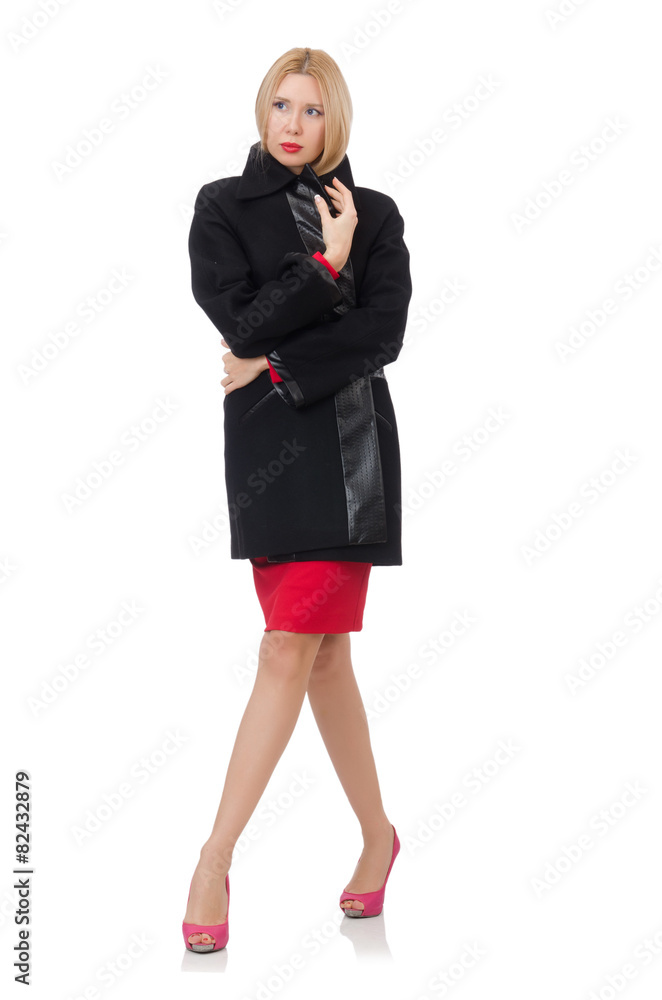 Pretty blond lady in red dress isolated on white Pretty blond lady in red dress isolated on white