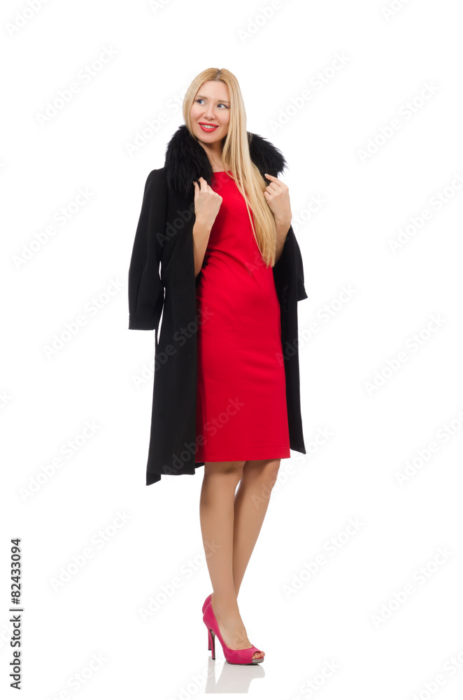 Blond woman in scarlet dress isolated on white Blond woman in scarlet dress isolated on white