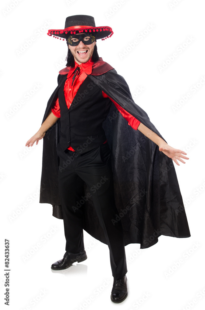 Young man in carnival coat isolated on white Young man in carnival coat isolated on white
