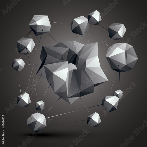 Asymmetric 3D abstract object, monochrome geometric spatial form