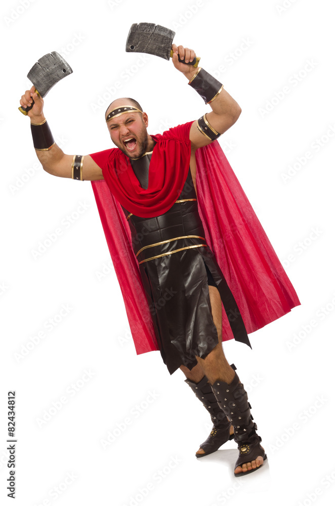 Gladiator with butcher's knife isolated on white Gladiator with butcher's knife isolated on white