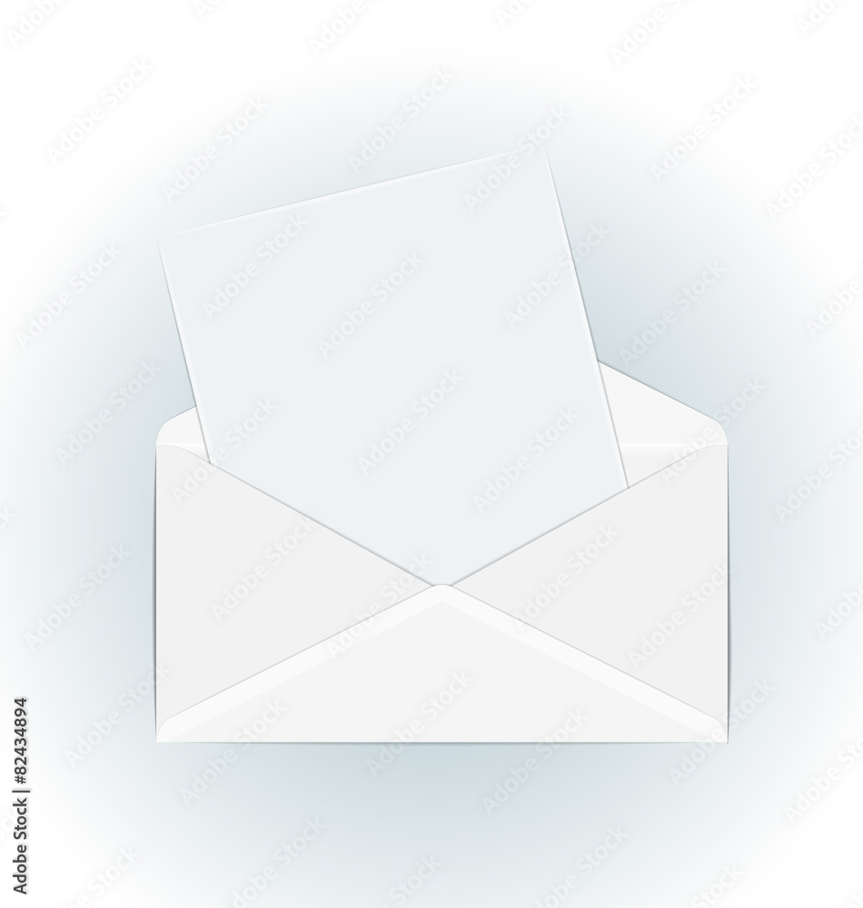White open envelope with paper card White open envelope with paper card